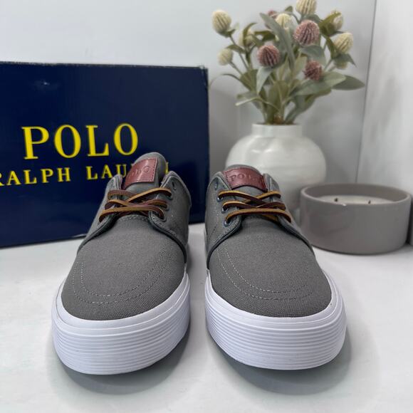 Polo Ralph Lauren Faxon Low Grey Canvas Lace Up Sneakers Men's US 9D NWB - Picture 2 of 10